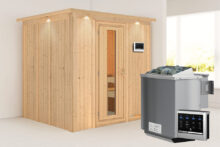 Karibu | Sauna Sodin met Dakkraag | Energiesparend | Biokachel 4,5 kW Externe Bediening