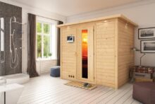 Karibu | Sauna Sonara met Dakkraag | Energiesparend | Biokachel 9 kW Externe Bediening