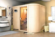 Karibu | Sauna Titania 4 | Bronzeglas | Biokachel 9 kW Externe Bediening