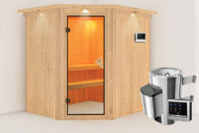 Karibu | Sauna Lilja met Dakkraag | Bronzeglas | Kachel 3,6 kW Externe Bediening