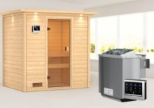 Woodfeeling | Sauna Selena met Dakkraag | Biokachel 4,5 kW Externe Bediening