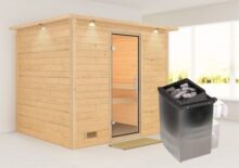 Karibu | Sauna Minja met Dakkraag | Helderglas | Kachel 3,6 kW Geïntegreerde Bediening