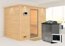 Karibu | Sauna Minja | Helderglas | Biokachel 3,6 kW Externe Bediening