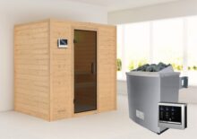 Woodfeeling | Sauna Sonja met Dakkraag | Antracietglas | Kachel 4,5 kW Externe Bediening