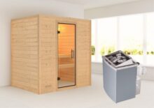 Woodfeeling | Sauna Sonja | Helderglas | Kachel 4,5 kW Geïntegreerde Bediening