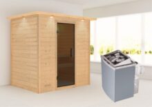 Woodfeeling | Sauna Sonja met Dakkraag | Antracietglas | Kachel 4,5 kW Geïntegreerde Bediening