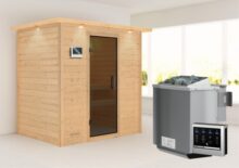 Woodfeeling | Sauna Sonja met Dakkraag | Antracietglas | Biokachel 4,5 kW Externe Bediening