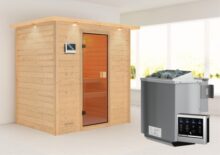 Woodfeeling | Sauna Sonja met Dakkraag | Bronzeglas | Biokachel 4,5 kW Externe Bediening