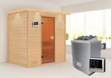 Woodfeeling | Sauna Sonja met Dakkraag | Bronzeglas | Kachel 4,5 kW Externe Bediening