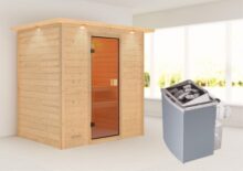 Woodfeeling | Sauna Sonja met Dakkraag | Bronzeglas | Kachel 4,5 kW Geïntegreerde Bediening