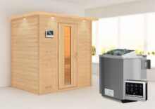 Woodfeeling | Sauna Sonja met Dakkraag | Energiesparend | Biokachel 4,5 kW Externe Bediening