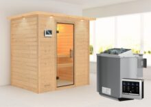 Woodfeeling | Sauna Sonja met Dakkraag | Helderglas | Biokachel 4,5 kW Externe Bediening