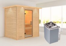 Woodfeeling | Sauna Sonja met Dakkraag | Helderglas | Kachel 4,5 kW Geïntegreerde Bediening