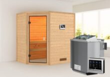 Woodfeeling | Sauna Svea | Bronzeglas | Biokachel 4,5 kW Externe Bediening