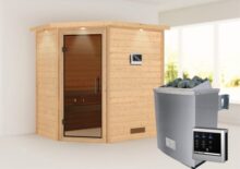 Woodfeeling | Sauna Svea met Dakkraag | Antracietglas | Kachel 4,5 kW Externe Bediening