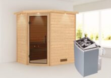 Woodfeeling | Sauna Svea met Dakkraag | Antracietglas | Kachel 4,5 kW Geïntegreerde Bediening