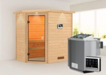 Woodfeeling | Sauna Svea met Dakkraag | Bronzeglas | Biokachel 4,5 kW Externe Bediening