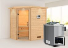 Woodfeeling | Sauna Svea met Dakkraag | Helderglas | Biokachel 4,5 kW Externe Bediening