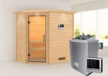 Woodfeeling | Sauna Svea met Dakkraag | Helderglas | Kachel 4,5 kW Externe Bediening