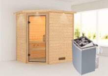 Woodfeeling | Sauna Svea met Dakkraag | Helderglas | Kachel 4,5 kW Geïntegreerde Bediening